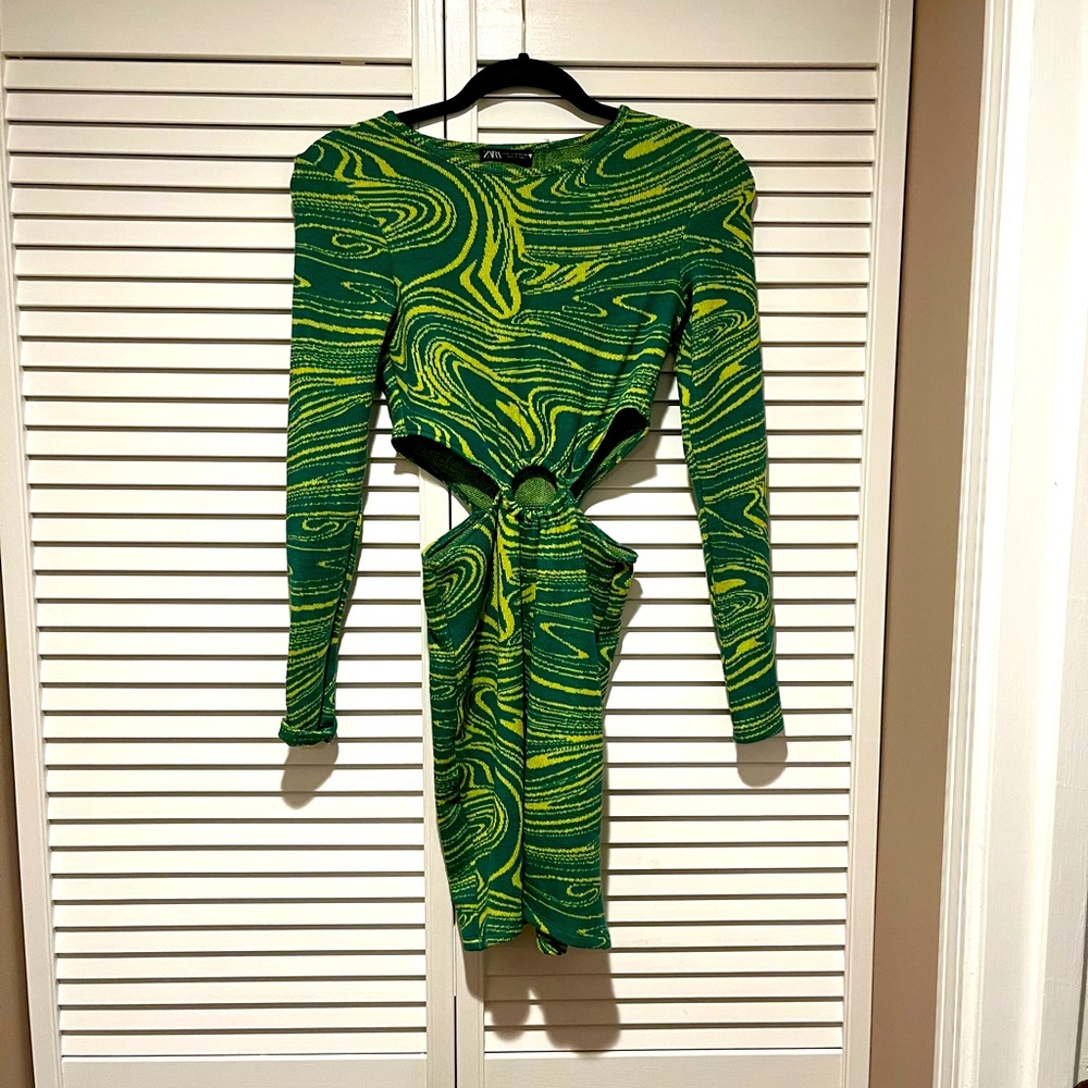 Zara - medium green sweater dress with cut out sides